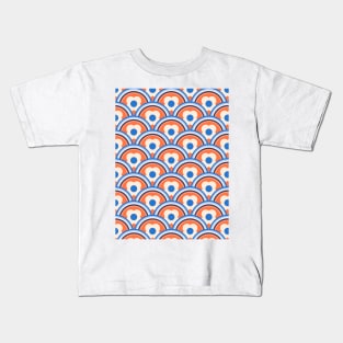 Apricot Crush, Blue Retro Waves and Flowers Kids T-Shirt